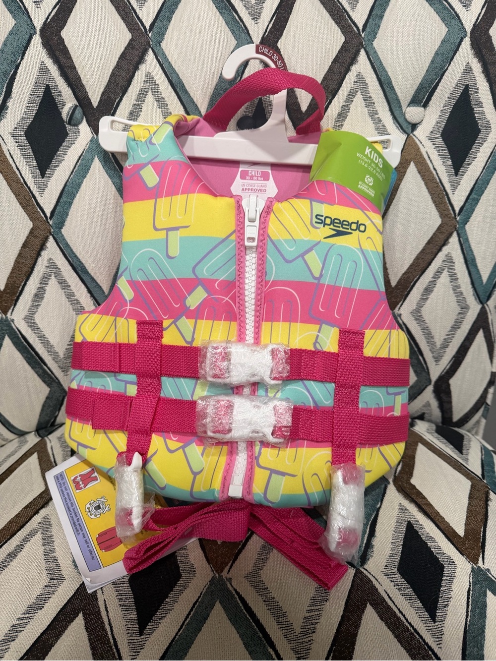 Speedo Kids Pink Yellow Aqua Puddle Pattern Adjustable Swim Vest